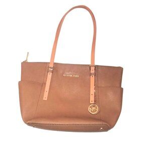 Michael Kors Tan Tote Bag with Gold Accents and Contrast Strap